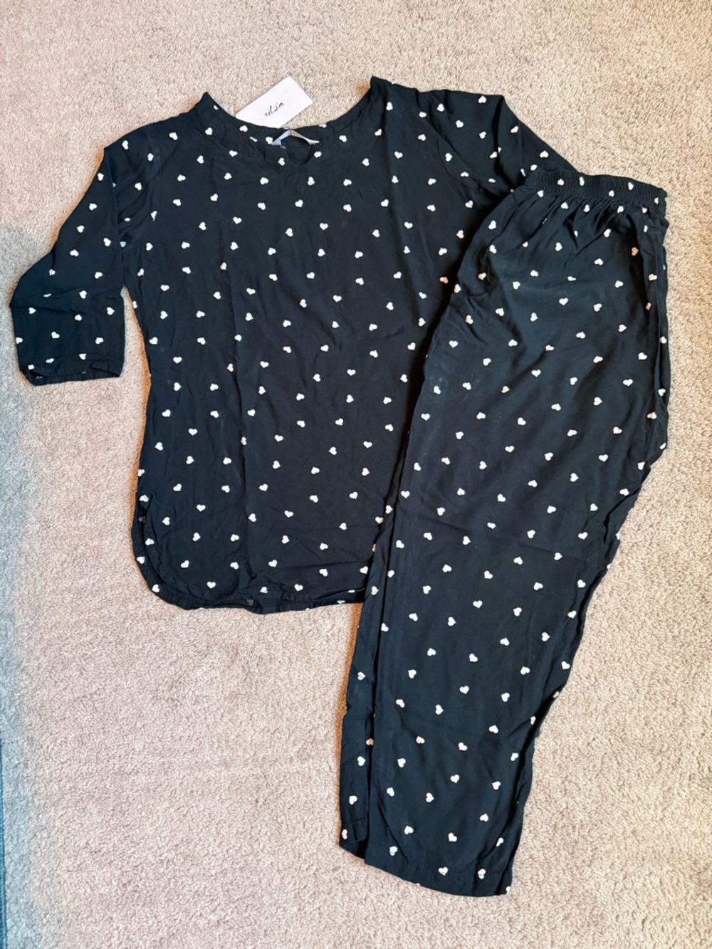 Black Heart-Print Tunic Set